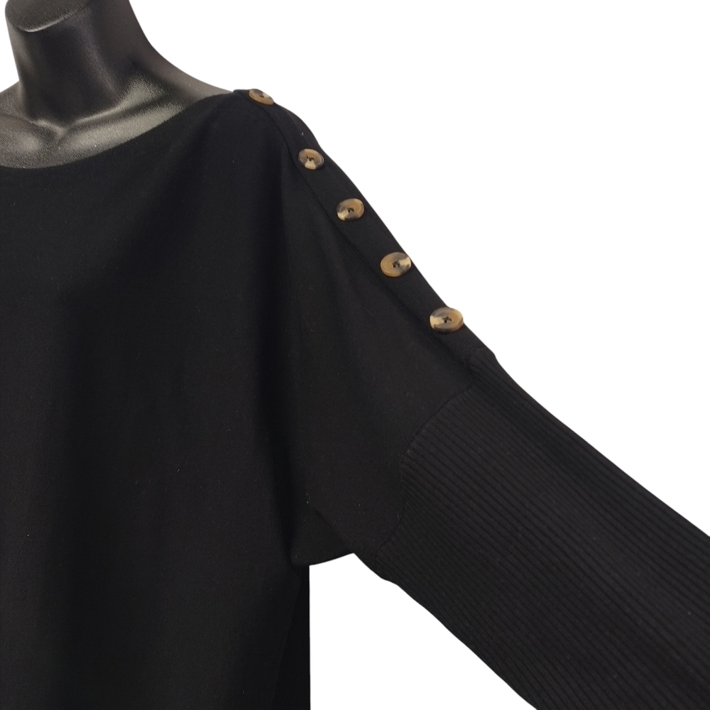 Cable & Gauge Women's Black 3/4 Sleeve Croop Neck Button Arm Sweater Size 1X - Picture 5 of 8